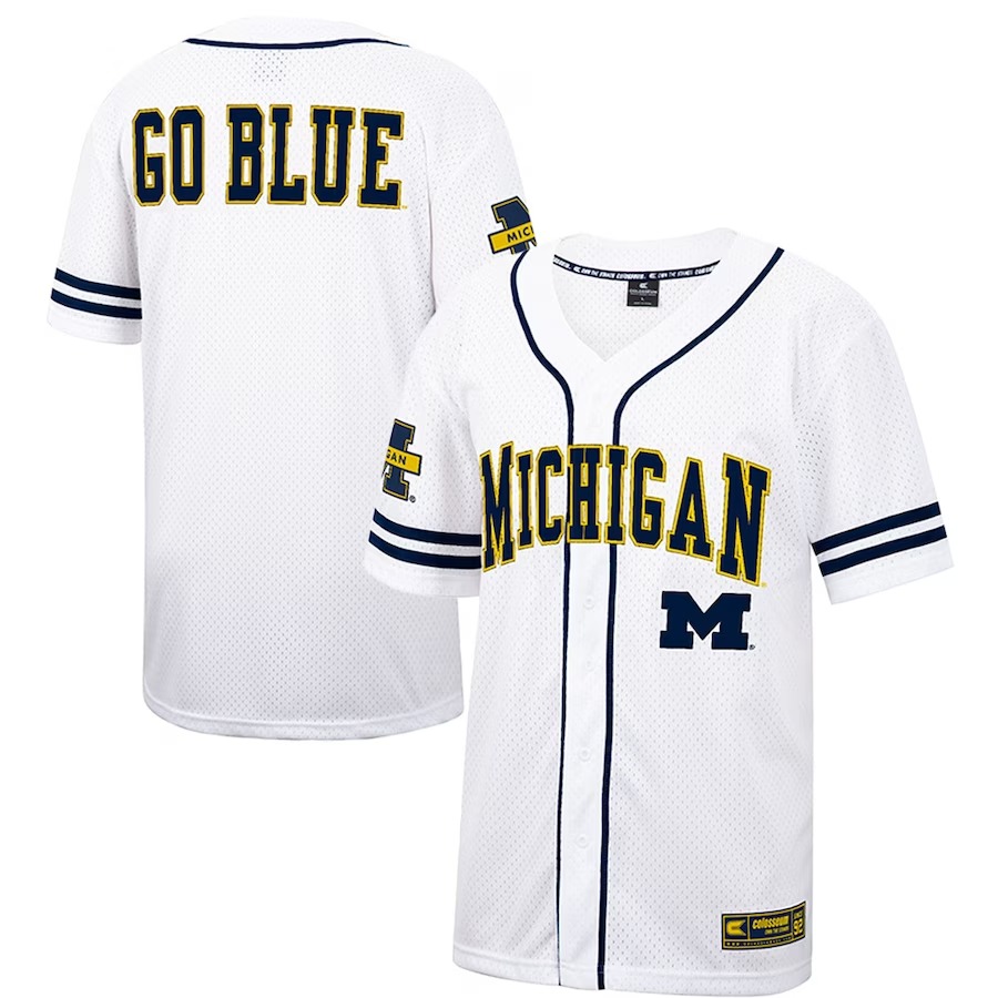 Michigan Wolverines Colosseum Free Spirited Mesh Button-Up Baseball Jersey - White