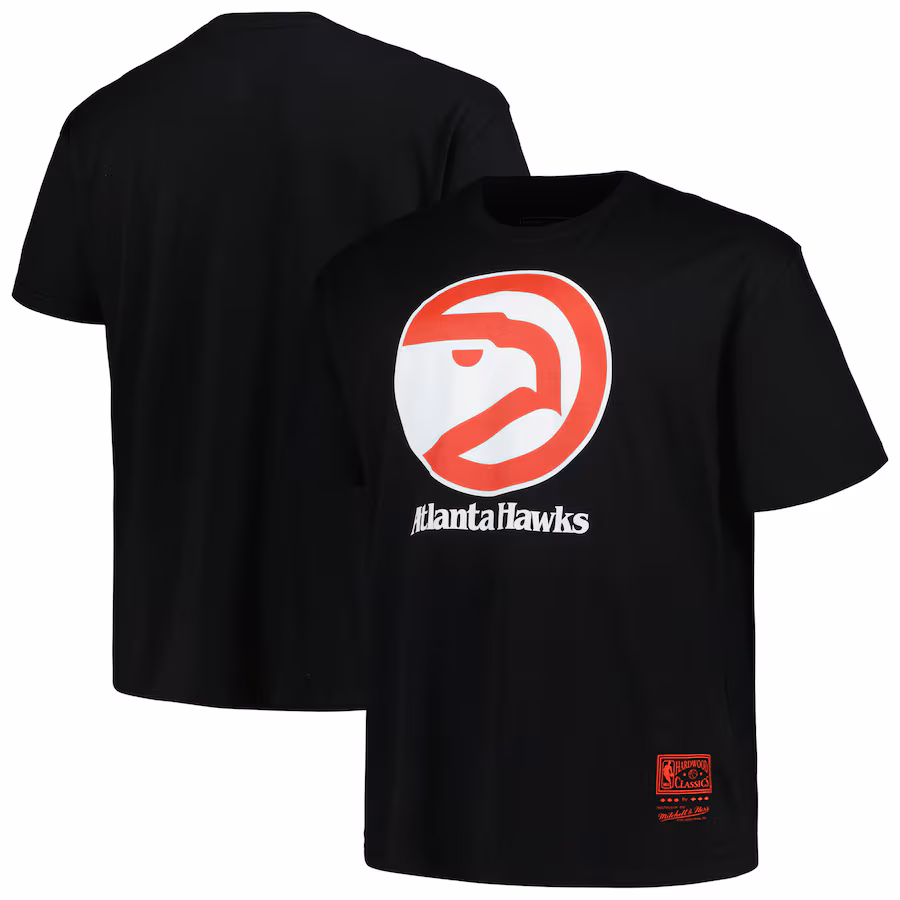 Men's Atlanta Hawks Mitchell & Ness Black Big & Tall Hardwood Classics Vintage Logo T-Shirt