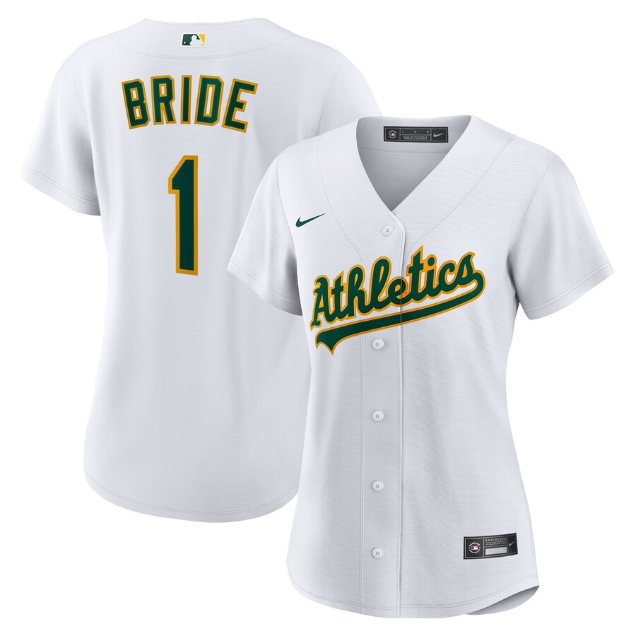 Women's Athletics Nike White #1 Bride Home Replica Jersey