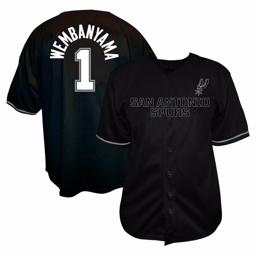 Men's San Antonio Spurs Victor Wembanyama Profile Black Big & Tall Name & Number Button-Up Jersey
