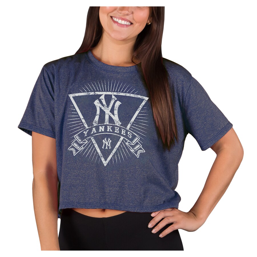 Women's New York Yankees Concepts Sport Heather Navy Distressed Quest Boxy Cropped T-Shirt