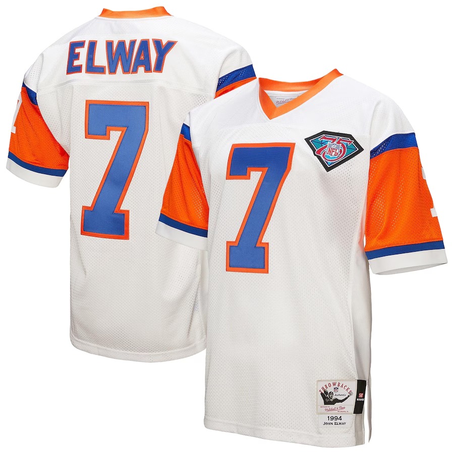 Men's Denver Broncos 1994 John Elway Mitchell & Ness White Authentic Throwback Retired Player Jersey