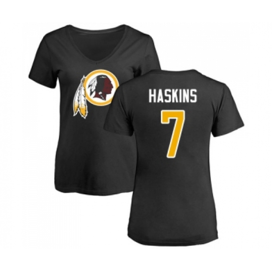Football Women's Washington Redskins #7 Dwayne Haskins Black Name & Number Logo T-Shirt