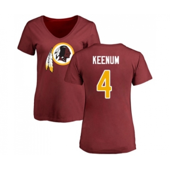 Football Women's Washington Redskins #4 Case Keenum Maroon Name & Number Logo T-Shirt