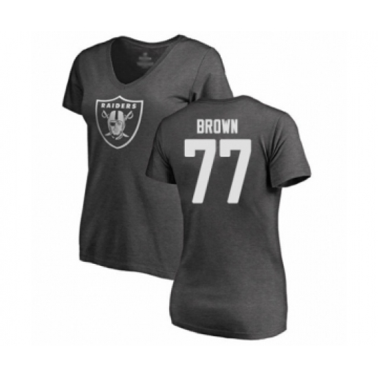 Football Women's Oakland Raiders #77 Trent Brown Ash One Color T-Shirt