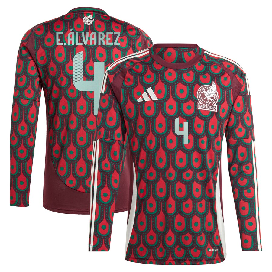 Men's Mexico National Team Edson Alvarez adidas Burgundy 2024 Home Replica Player Long Sleeve Jersey