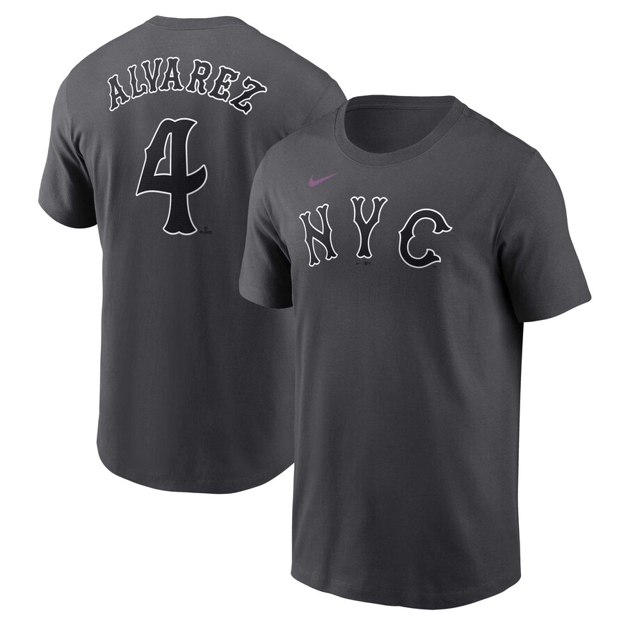 Men's New York Mets Francisco Alvarez Nike Charcoal 2024 City Connect Fuse Name & Number T-Shirt