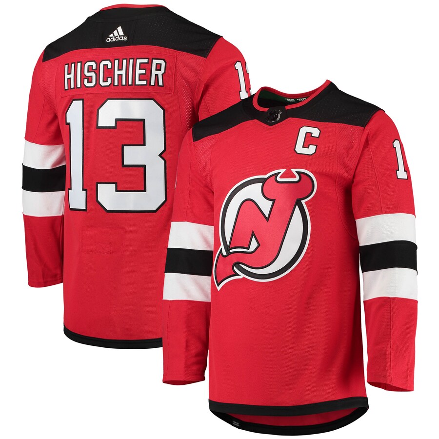 Men's New Jersey Devils Nico Hischier adidas Red Home Primegreen Authentic Pro Player Jersey