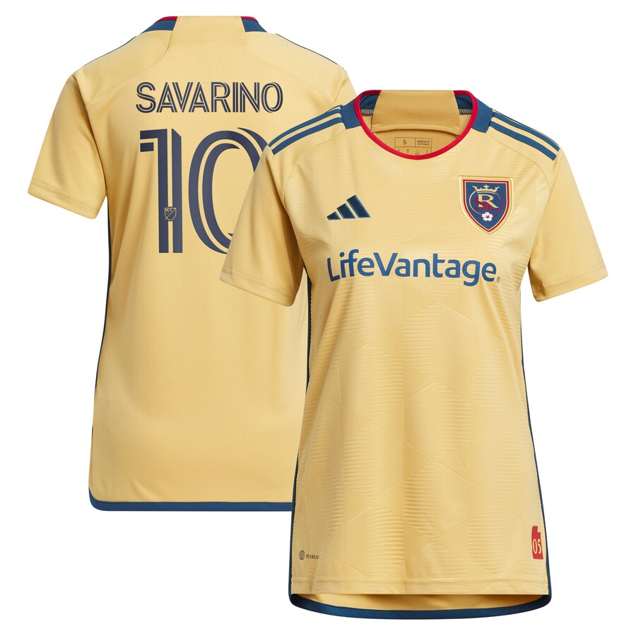 Women's Real Salt Lake Jefferson Savarino adidas Gold 2023 The Beehive State Kit Replica Player Jersey