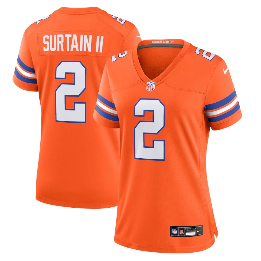 Women's Denver Broncos Patrick Surtain II Nike Orange Mile High Collection 1977 Throwback Player Game Jersey
