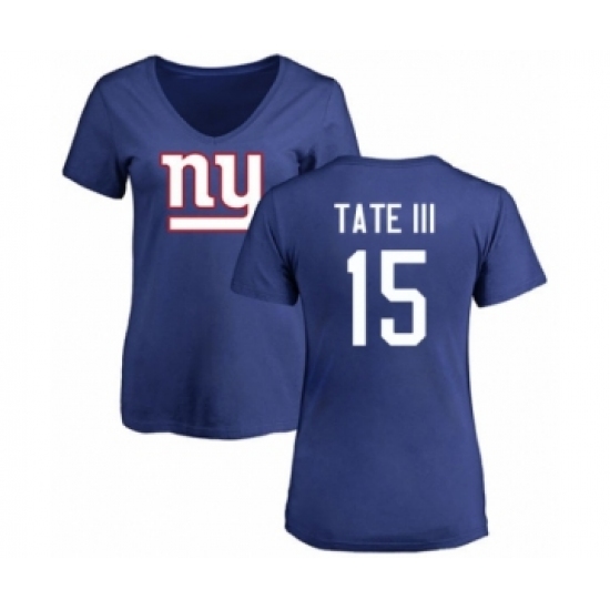 Football Women's New York Giants #15 Golden Tate III Royal Blue Name & Number Logo T-Shirt