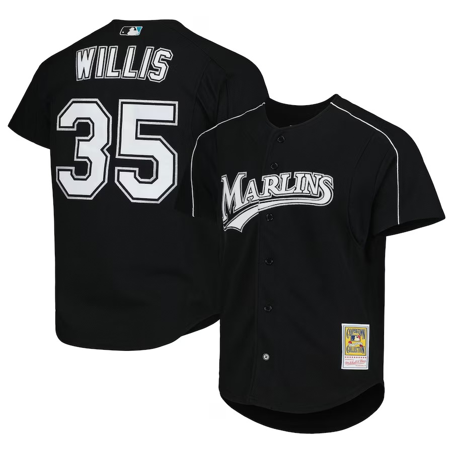 Men's Florida Marlins Dontrelle Willis Mitchell & Ness Black Cooperstown Collection Mesh Batting Practice Button-Up Jersey