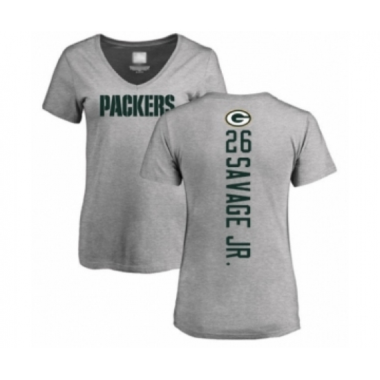 Football Women's Green Bay Packers #26 Darnell Savage Jr. Ash Backer V-Neck T-Shirt