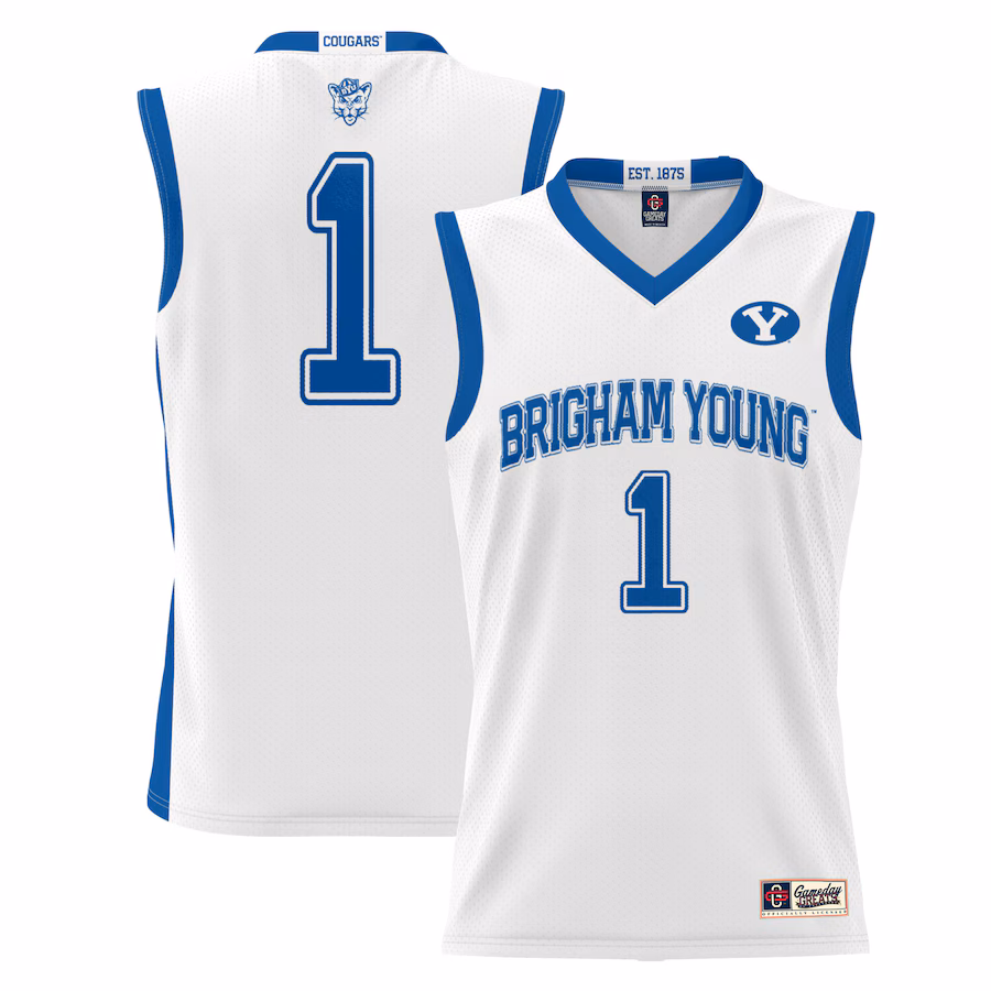 Male GameDay Greats #1  White BYU Cougars  Lightweight Basketball Jersey