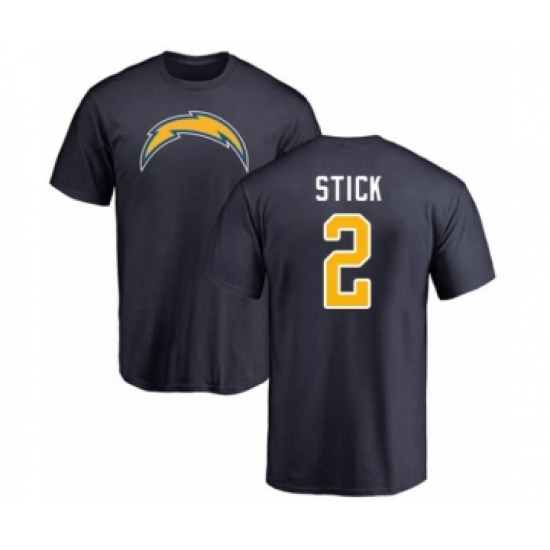 Football Los Angeles Chargers #2 Easton Stick Navy Blue Name & Number Logo T-Shirt