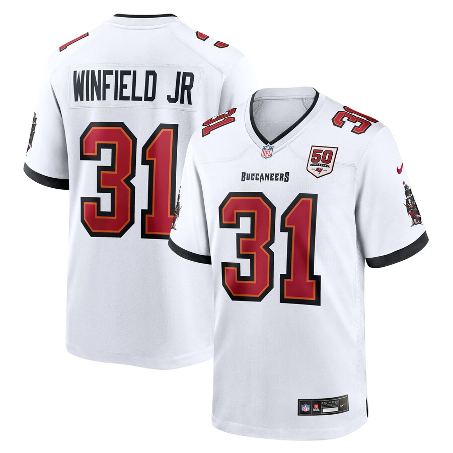 Men's Tampa Bay Buccaneers Antoine Winfield Jr. Nike White 50th Season Patch Game Jersey