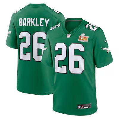 Men's Philadelphia Eagles Saquon Barkley Nike Kelly Green Super Bowl LIX 2nd Alternate Game Jersey