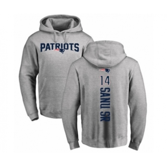 Football New England Patriots #14 Mohamed Sanu Sr Ash Backer Pullover Hoodie