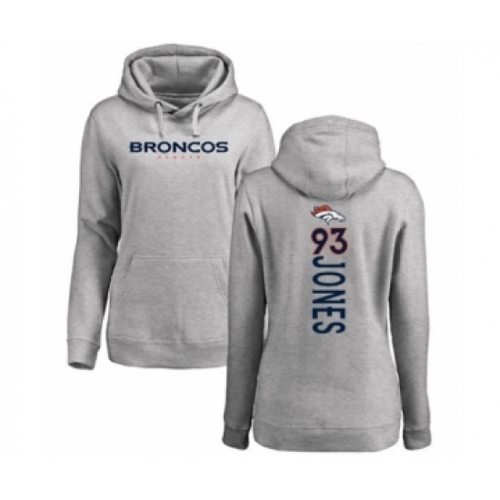 Football Women's Denver Broncos #93 Dre'Mont Jones Ash Backer Pullover Hoodie