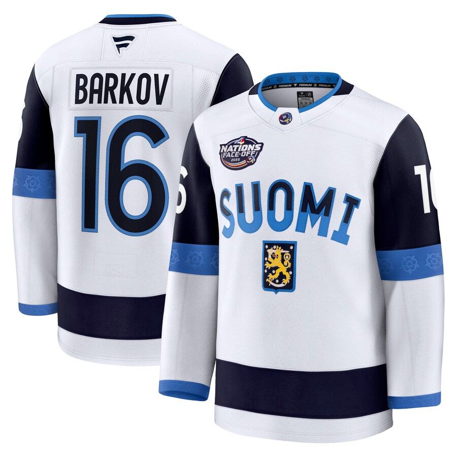 Men's Finland Aleksander Barkov Fanatics White 2025 4 Nations Face-Off Premium Jersey