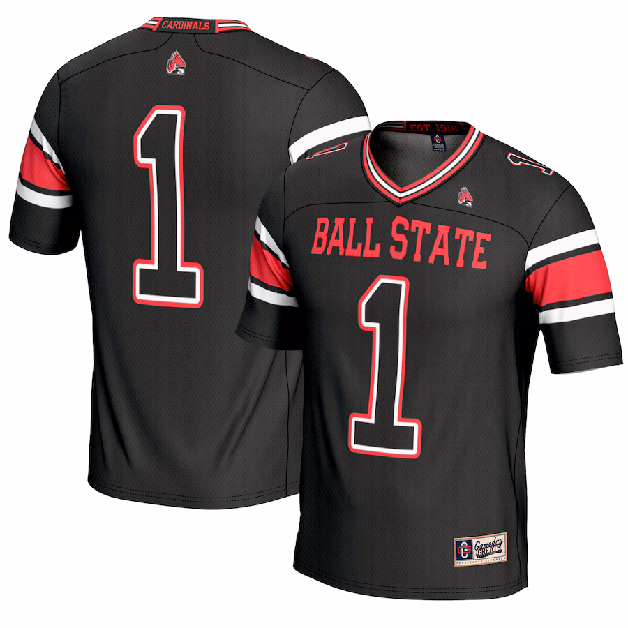 Men's GameDay Greats #1 Black Ball State Cardinals Endzone Football Jersey