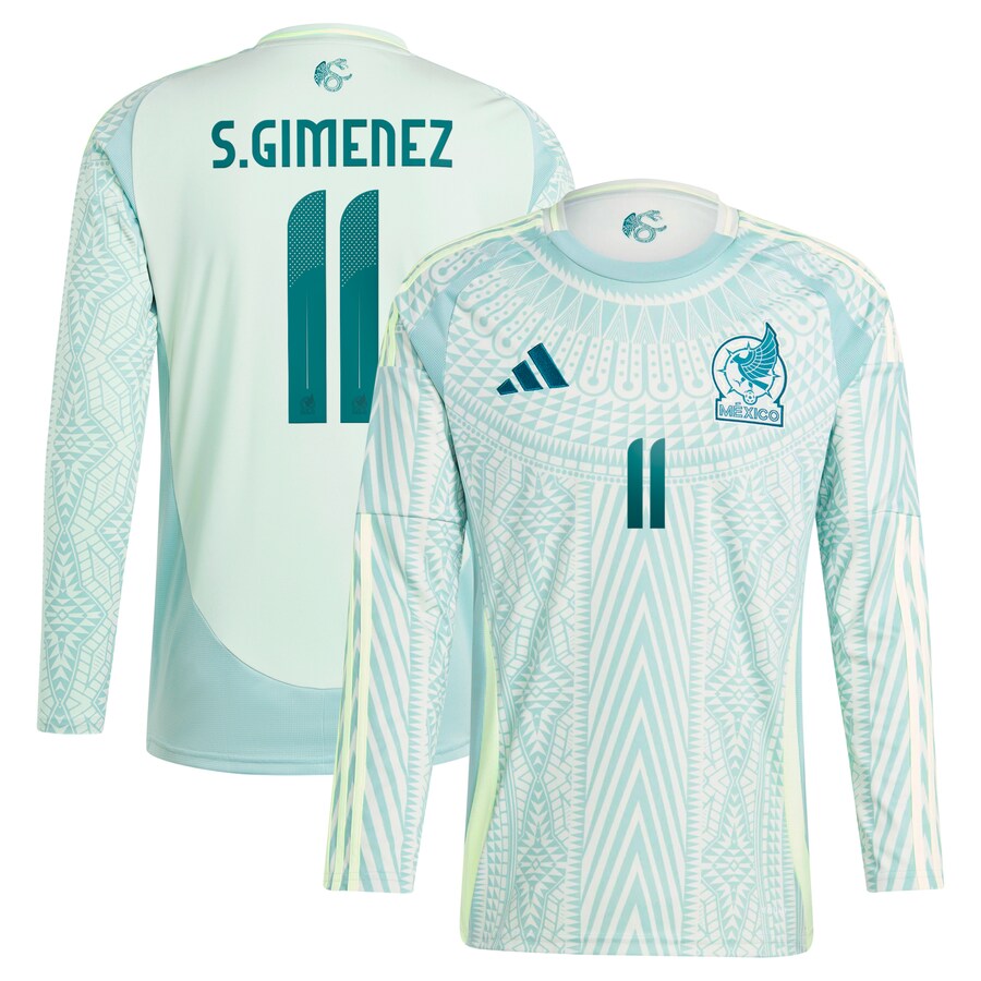 Men's Mexico National Team Santiago Giménez adidas Green 2024 Away Replica Player Long Sleeve Jersey
