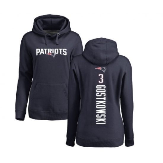 Football Women's New England Patriots #3 Stephen Gostkowski Navy Blue Backer Pullover Hoodie