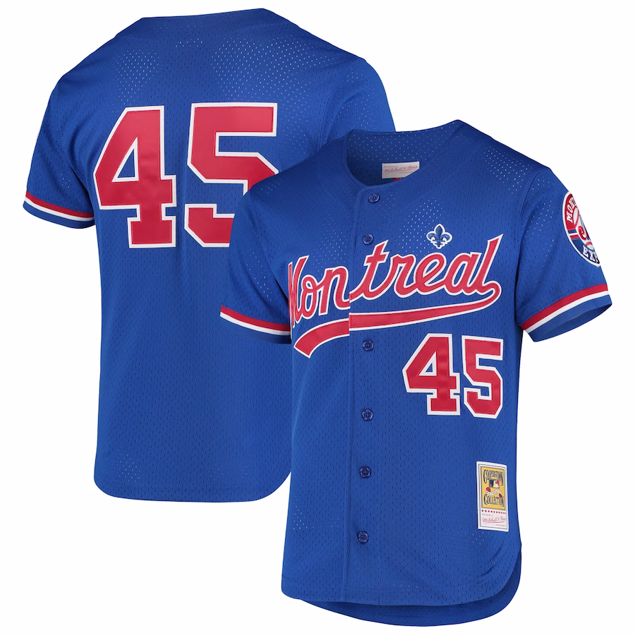 Men's Montreal Expos Pedro Martinez Mitchell & Ness Blue Cooperstown Collection Mesh Batting Practice Button-Up Jersey