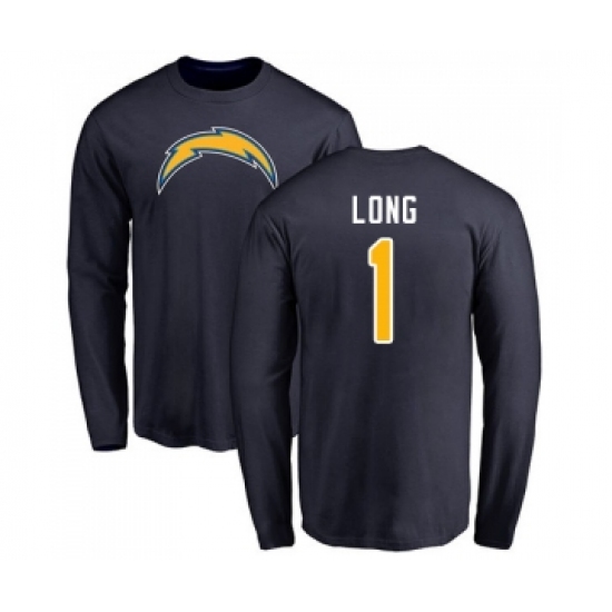 Football Los Angeles Chargers #1 Ty Long Navy Blue Name & Number Logo Long Sleeve T-Shirt