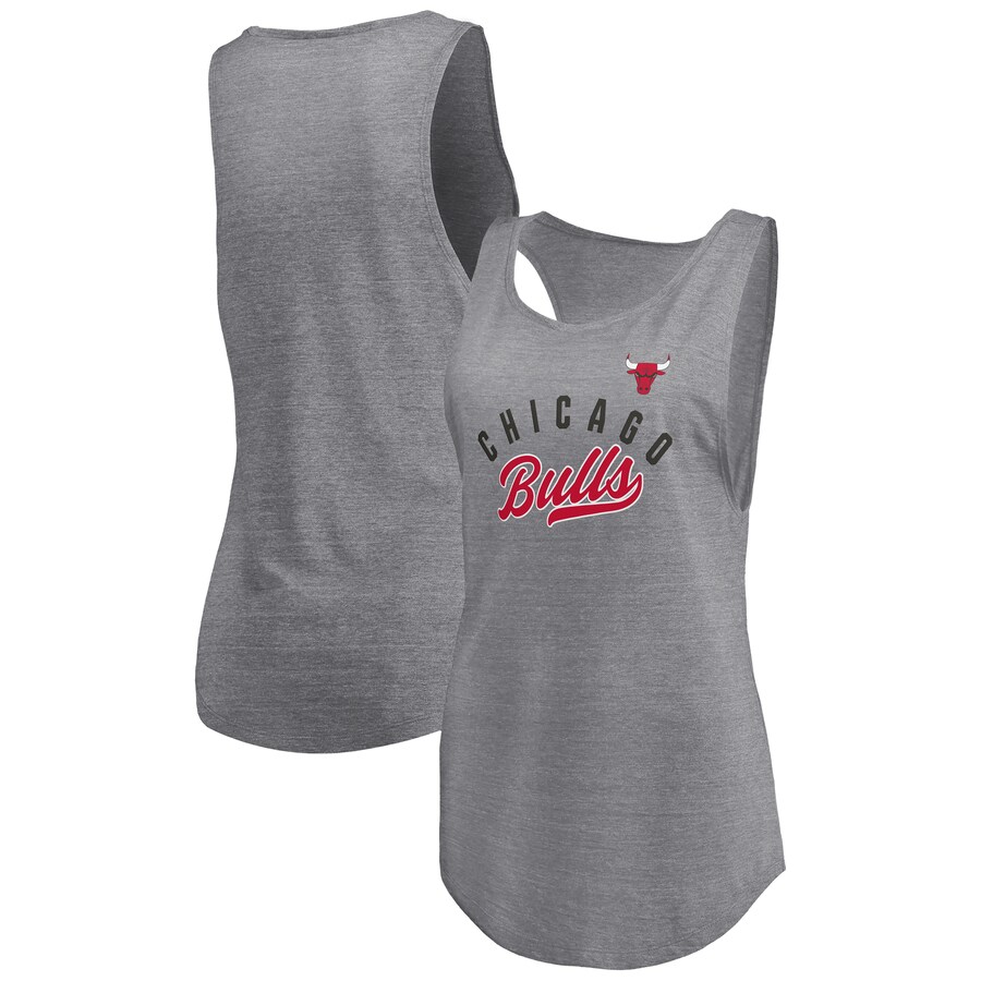 Women's Chicago Bulls Fanatics Heathered Gray Quality Time Open Scoop Neck Tri-Blend Tank Top