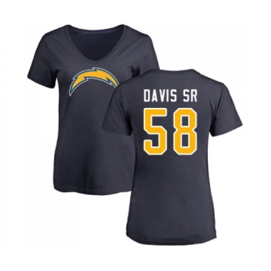Football Women's Los Angeles Chargers #58 Thomas Davis Sr Navy Blue Name & Number Logo T-Shirt