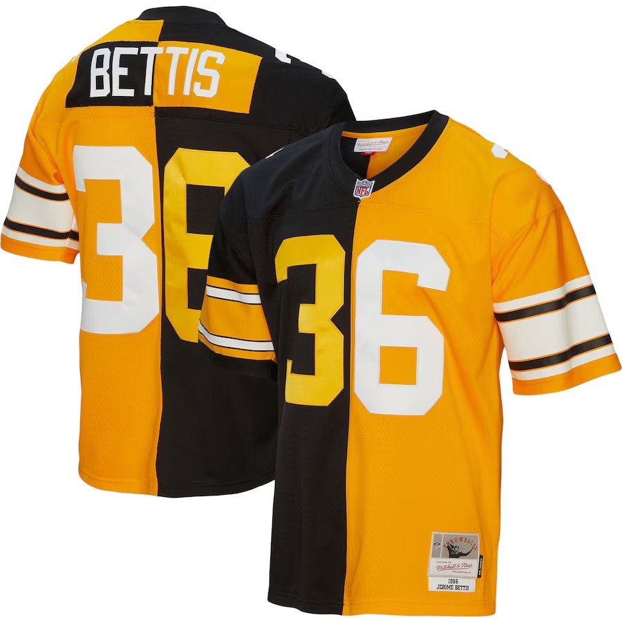 Men's Pittsburgh Steelers Jerome Bettis Mitchell & Ness Black/Gold 1996 Split Legacy Replica Jersey