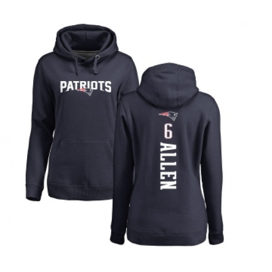 Football Women's New England Patriots #6 Ryan Allen Navy Blue Backer Pullover Hoodie