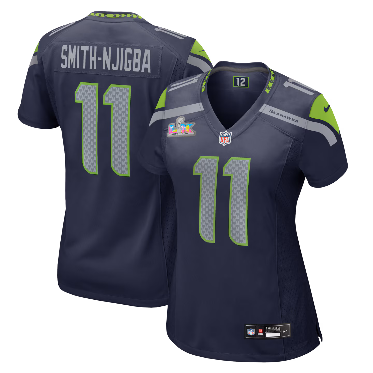 Women's Seattle Seahawks Jaxon Smith-Njigba Nike College Navy Super Bowl LX Patch Game Jersey