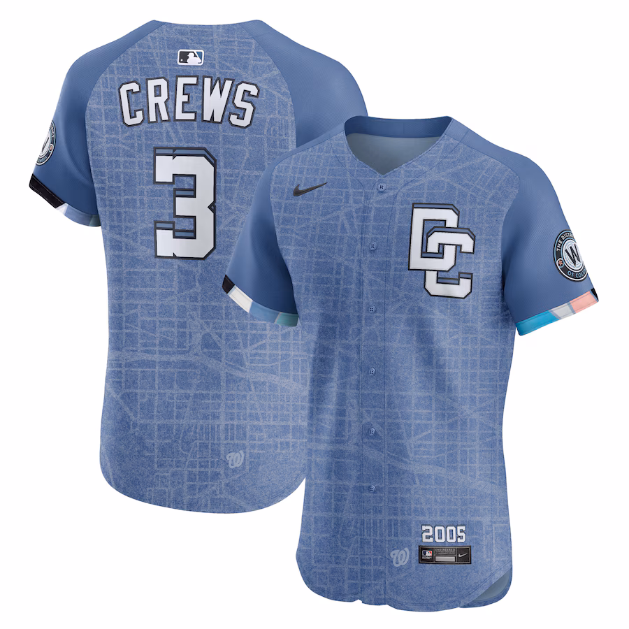 Men's Washington Nationals Dylan Crews Nike Blue 2025 City Connect Elite Jersey