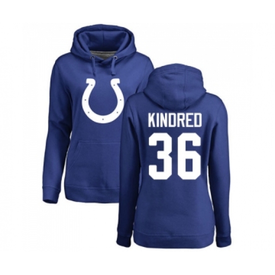 Football Women's Indianapolis Colts #36 Derrick Kindred Royal Blue Name & Number Logo Pullover Hoodie
