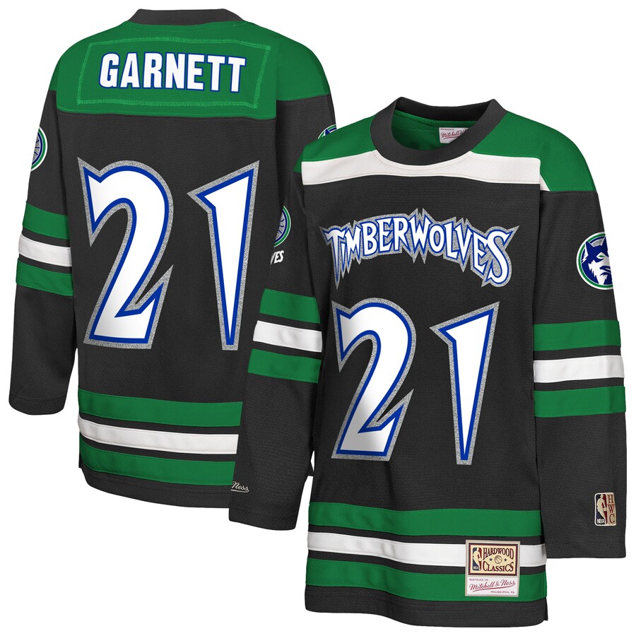 Youth Minnesota Timberwolves Kevin Garnett Mitchell & Ness Black Maxxed Out 2.0 Fashion Hockey Jersey