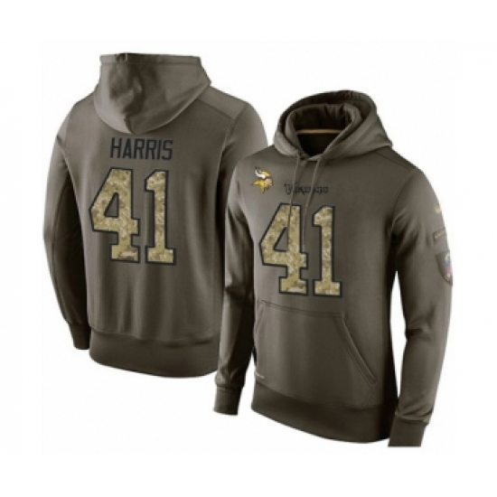 Football Men's Minnesota Vikings #41 Anthony Harris Green Salute To Service Pullover Hoodie