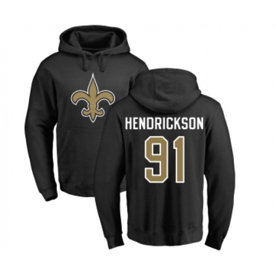 Football New Orleans Saints #91 Trey Hendrickson Black Name & Number Logo Pullover Hoodie