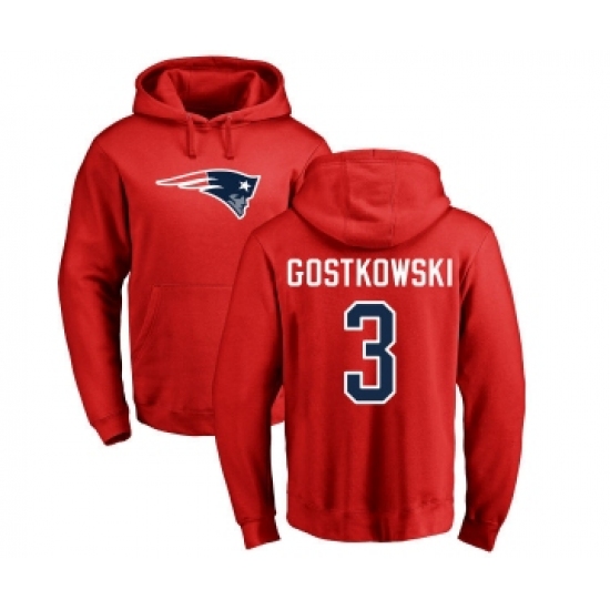 Football New England Patriots #3 Stephen Gostkowski Red Name & Number Logo Pullover Hoodie