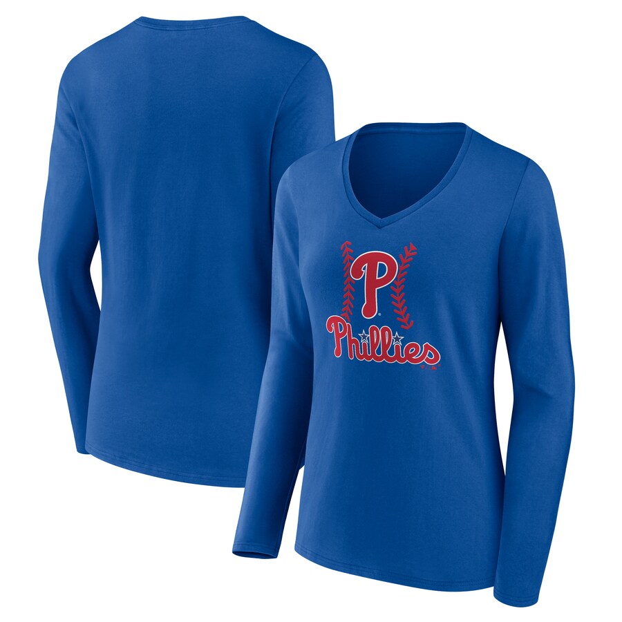 Women's Philadelphia Phillies Royal Fastball Long Sleeve V-Neck T-Shirt