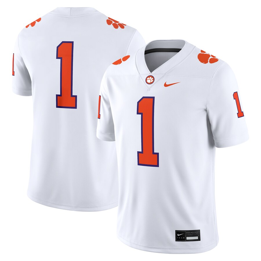 Men's Nike #1 White Clemson Tigers Game Jersey