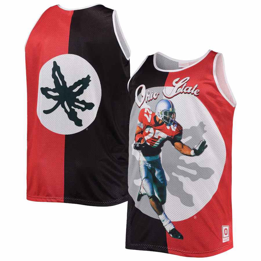 Men's Mitchell & Ness Eddie George Black/Scarlet Ohio State Buckeyes Sublimated Player Big & Tall Tank Top
