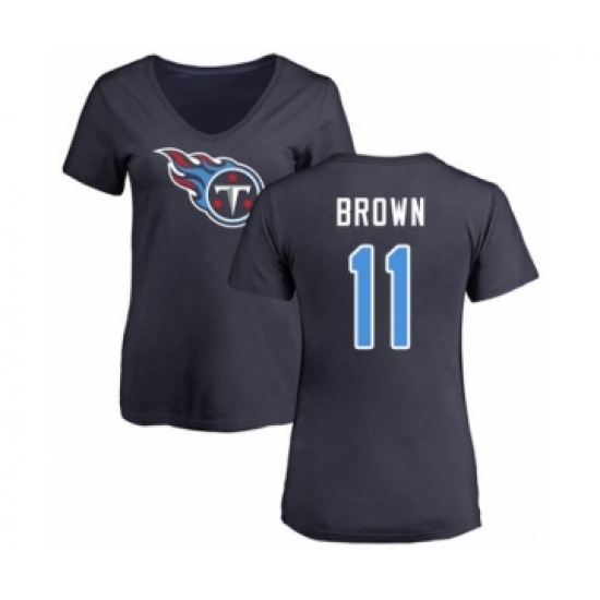 Football Women's Tennessee Titans #11 A.J. Brown Navy Blue Name & Number Logo T-Shirt