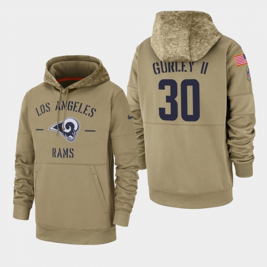 Men's Los Angeles Rams #30 Todd Gurley II 2019 Salute to Service Sideline Therma Pullover Hoodie - Tan