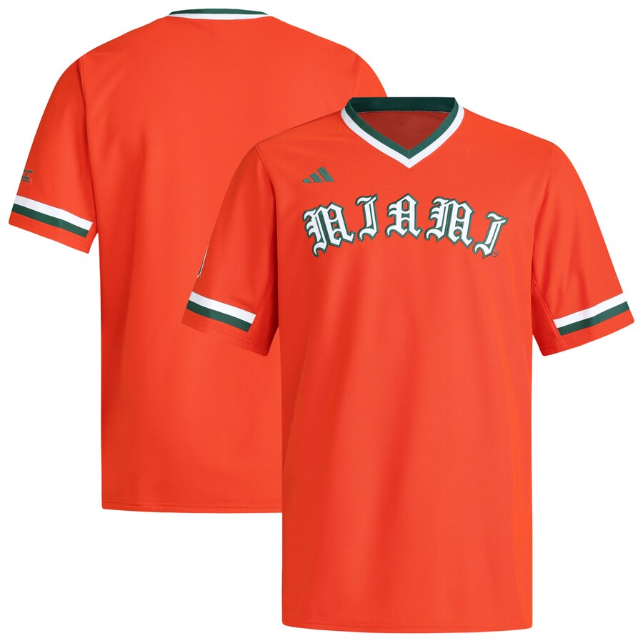 Men's adidas  Orange Miami Hurricanes V-Neck Baseball Jersey