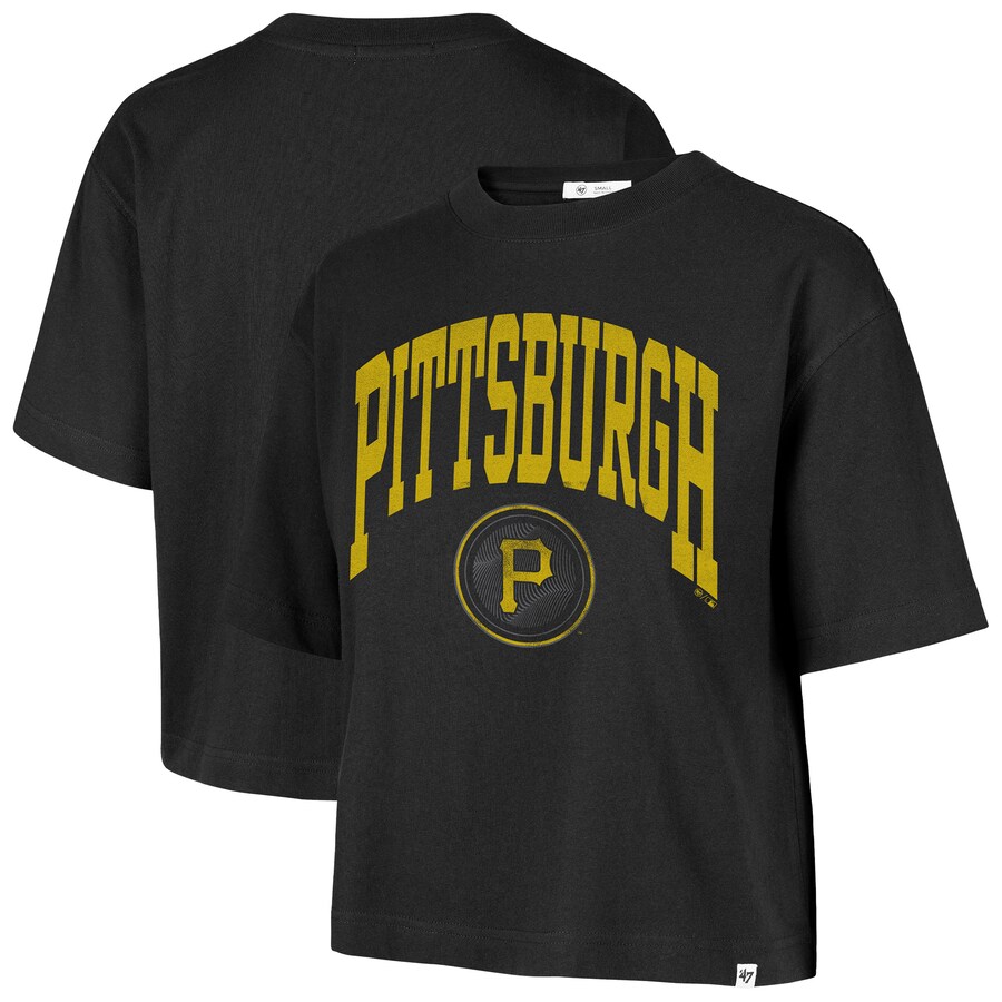 Women's Pittsburgh Pirates '47 Black City Connect Shale Drop Shoulder Cropped T-Shirt