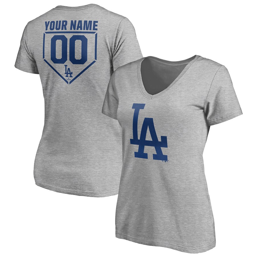 Women's Los Angeles Dodgers Heathered Gray Personalized RBI Logo V-Neck T-Shirt
