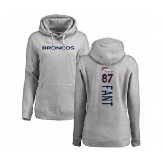 Football Women's Denver Broncos #87 Noah Fant Ash Backer Pullover Hoodie