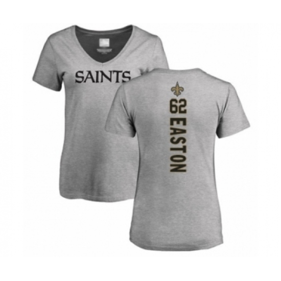Football Women's New Orleans Saints #62 Nick Easton Ash Backer V-Neck T-Shirt